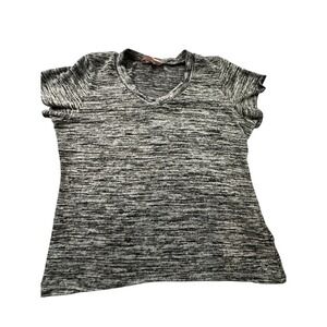 SJS Top Blouse Women's Short Sleeve Gray Black Pullover Size 1X Casual Preppy‎